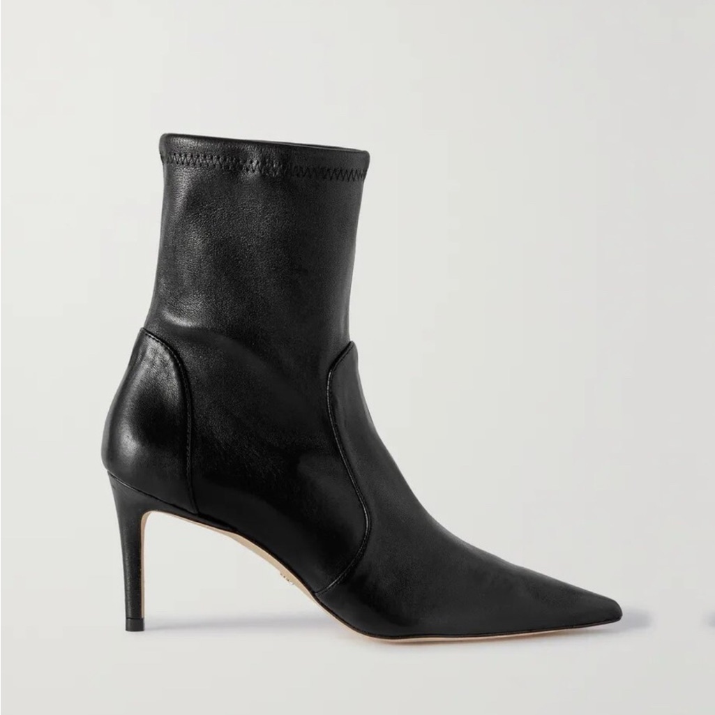$650 Stuart Weitzman Black Leather Pointy Ankle Boots